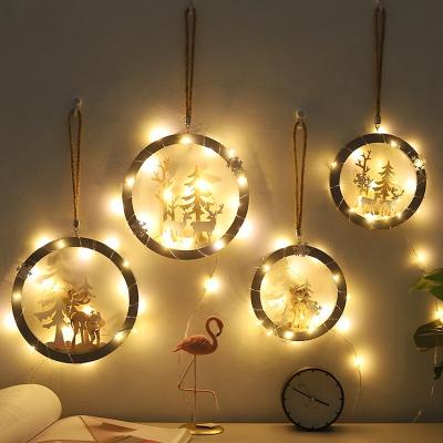 China Europe & Christmas Style Elk Small Central Statistical Institute of America European Creative Home Decoration Decorative Wall Hanging Wooden Plaque with LED String Lights for sale