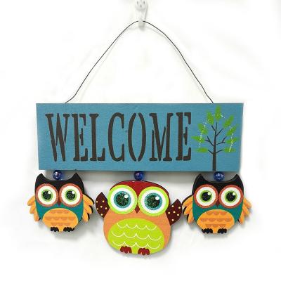 China Europe & Asia & America & Ohters Owl Shape Hanging Wooden Welcome Sign for Front Door for sale