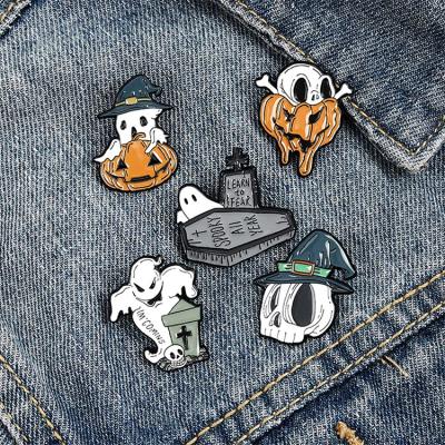 China China Bombs Ghost Pins Black Skeleton Brooches Badges Skeleton Witch Embrace Halloween Decor Lapel Pins for sale