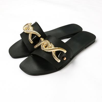 China 2022 Fashion Trend New Casual Square Button Freeze Flat Sandals For Women for sale