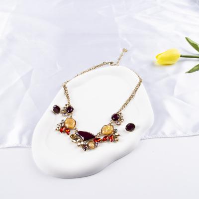 China Copper Romantic Women's Boutique Earring Necklace Set Multi Gem Luxury High Quality Women's Necklace Can Be Customized for sale