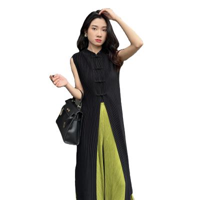 China 2022 Viable Hot Sale Holiday Wear Chinese Classical Elegant Women Pleated Long Sleeveless Dress Pleated Skirt Suit for sale