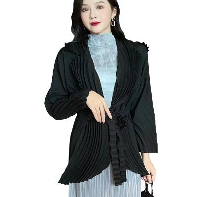 China New Autumn Women Tie Miyake Pleated Popular Breathable Tops Fashionable Long Sleeve for sale