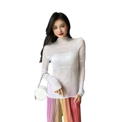 China 2022 Fashion New Arrival Women'S Breathable Sexy Pleated Tops Long Sleeve Tops For Women for sale