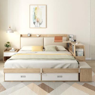 China Modern Queen King Size Multifunctional Furniture Smart Wooden Bedroom Comfort Wooden Double Bed Set With Drawers for sale