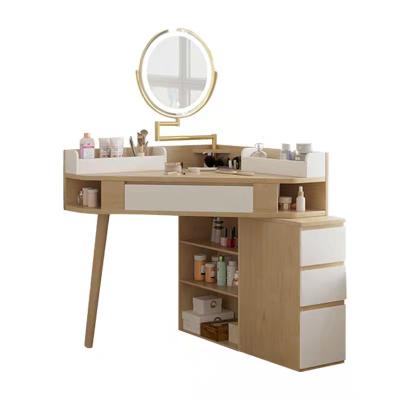 China Adjustable Corner Floor Dressing Clothes Dresser Station Makeup Desk Modern Vanity Table Set With Mirror for sale