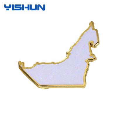 China Customize Custom UAE Card Shaped Gold Glitter Hard Enamel Lapel Pin Badge for sale