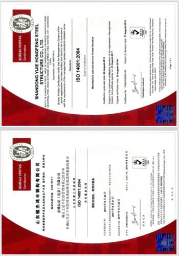 ISO14001 Certificates (Certified by BV France) - Shandong Yijiehongfeng Energy Equipment Co., Ltd