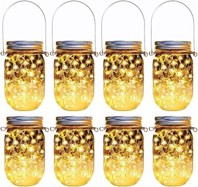 China Solar Hanging Glass Mason Light Garland Lamp LED Mason Jar Outdoor Fairy Lantern for Tree Garden Fence Lawn Wedding Party Decor Solar Led Jar for sale