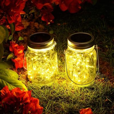 China LED Smart Control IP65 Solar Mason Jar LED Lantern Party Wall Waterproof Hanging Decorative Mason Jar LED Table Light for sale