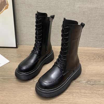 China 2021 Fashion Trend Autumn New Arrivals Ladies Fashion Street Solid Around Toe Zipper Faux Leather Boots for sale