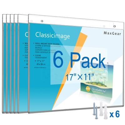 China MaxGear 6 Pack 11 x 17 inch with Screws B255 Wall Mount Sign Holder Clear Acrylic Plastic Picture Frame for sale