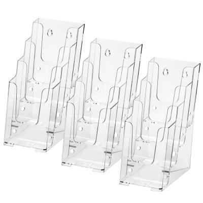 China MaxGear 4 Tier 3 Pack Wide Acrylic Magazine Rack Wall Mount Or Worktop Use Clear Display Stand B398 for sale