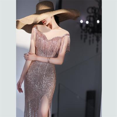 China Wholesale Anti-Static Heavy Beading Luxury Long Evening Dresses Sequin Tassel Mermaid Evening Gowns Formal Dress Gowns for sale