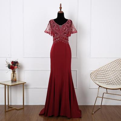 China High Quality Anti-static Elegant Beading Backless Even Dresses V-Neckline Red V-Neck Prom Party Dresses For Women for sale