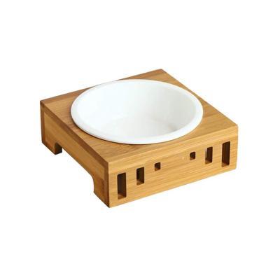 China Pet Dog Cat Wood Frame Colors Maker Ceramic Pet Bowl Automatic Wholesale Multi Ceramic Double Bowl Set With Stand for sale