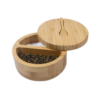 China Bamboo Salt Pepper Spice Jars Disposable Storage Containers Box Wooden Kitchen Salt Box for sale