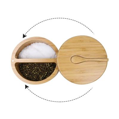 China Disposable Bamboo Wooden Jar Spice Box Salt Kitchen Seasoning Storage Container With Lid for sale