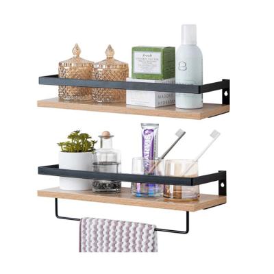 China (Height)Adjustable Wall Shelves Rustic Industrial Wooden Kitchen Bathroom 2 Tier Metal Pipe Mount Storage Wall Hanging Floating Shelf for sale