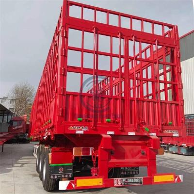 China Truck Trailer 50 Ton Load Farm Trailer 3 Axles High Wall Livestock Animal Transport Fence Semi Trailers for sale