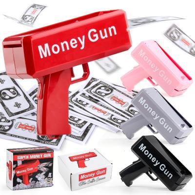 China Custom electronic toy logo super cool shooting gun fake silver rain spray gun props party toy shooter gun cash custom logo plastic gun for sale