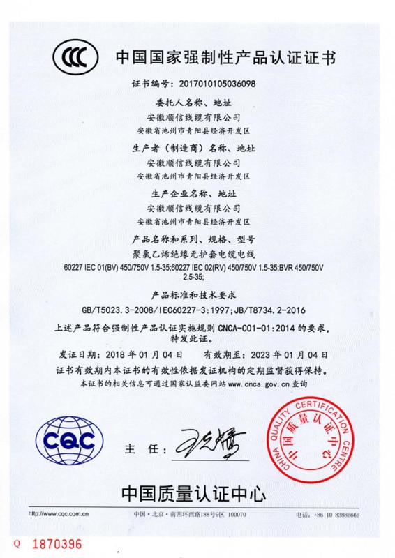 CCC - Anhui Surxin Wire & Cable Co., Ltd.