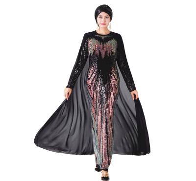 China Wholesale Muslim Sequin Embroidered Islamic Evening Dress One Step Long Abaya Turkish Arabic Kuwii Cloak Skirt 2182 for sale