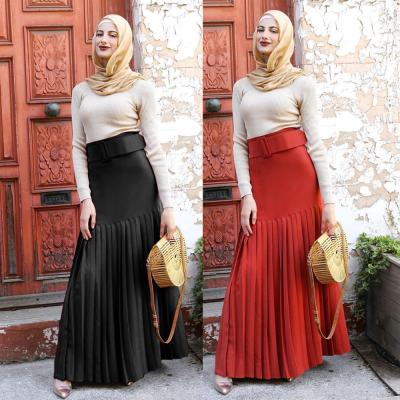 China High quality latest 3118 POLYESTER kuwii designs lower hip drape muslim woman pleated skirt dress abaya for sale