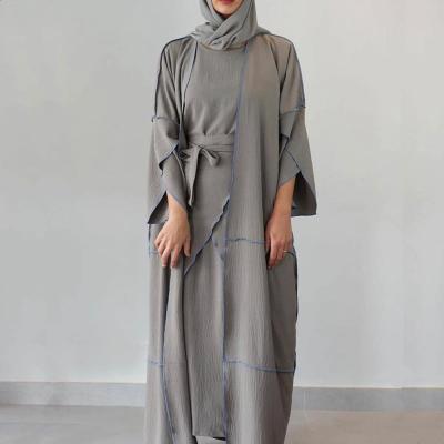 China Outer cap Front Open Abaya of the dress +Out abaya+Mid wrap+hijab 3007 Three-piece suit of Open Front Abaya With Solid color inner base for sale