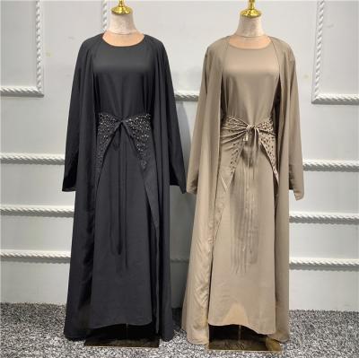 China 3051 Middle East Dubai solid color solid color three-piece suit abaya inner islamic muslim dress women turkish dubai dress+ abaya +mid wrap 3051 dubai abaya for sale