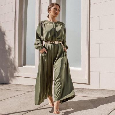 China New Arrival Fashion Dubai kuwii 3057 Women's Abaya Satin Islamic Muslim Turkish Clothing One Piece Dress Overalls Dress for sale