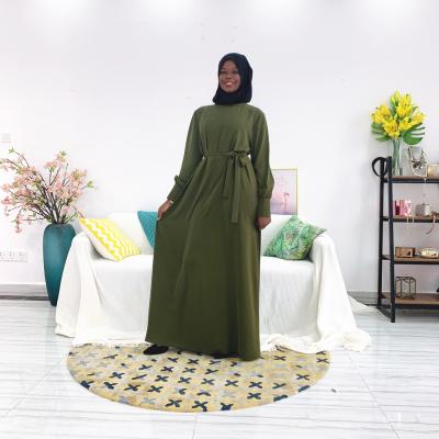 China Middle East Dubai Turkey kuwii polyester 3078 maxi dress dress abaya elegant muslim women saudi army green lace up for sale