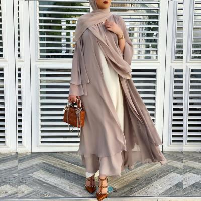 China Kuwii Solid color women open abaya long dress plus size soft and elegant Dubai muslim dress wholesale 3059 polyester for sale