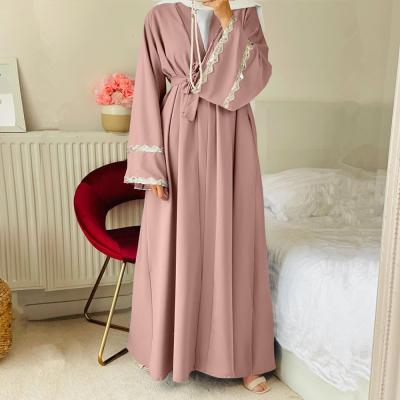 China Polyester-cotton blended 2021 European fabric 3016 kuwii and dubai abaya 2021 American women's robes muslim women lace up muslim robe kimonos ladies women for sale