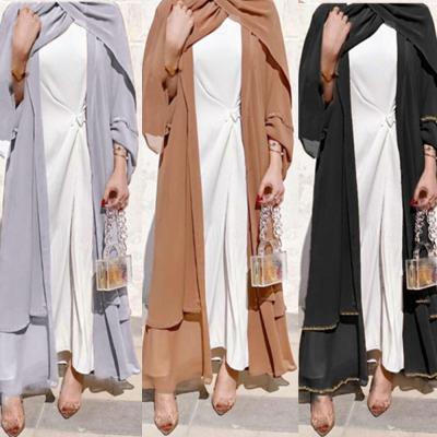 China Polyester-cotton blended fabric 3017 kuwii 2021 plus size women's solid color abayas abaya kimono kimono front open cardigan long robes for sale