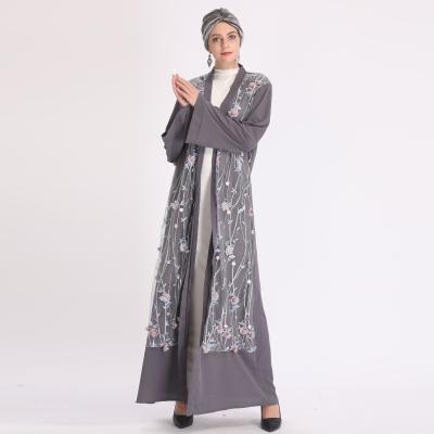 China 3111 Polyester Turkish American European Middle East Flower Embroidered Robe Open Abaya Abaya for sale