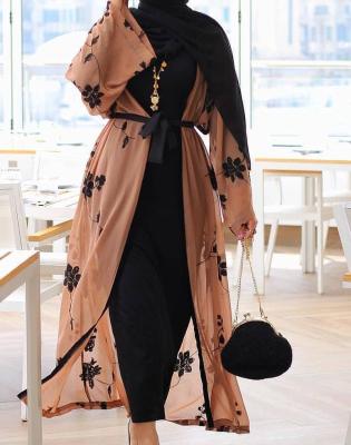 China Kuwii Solid color women's open abaya long dress plus size soft and elegant Dubai muslim dress wholesale polyester 3134 for sale