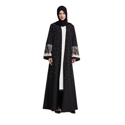 China 3157 polyester kuwii Middle East Dubai pearl lace cardigan long robe muslim clothing hot sale open abaya for sale