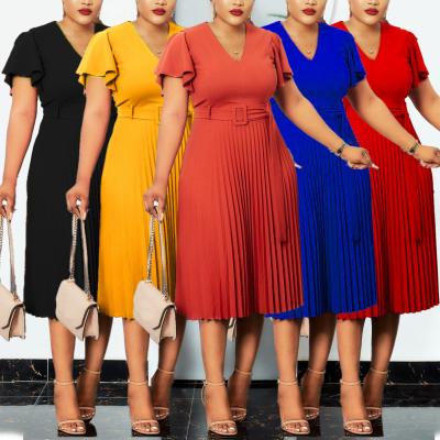 China Polyester 7017 kuwii women plus size african mother dress v-neck dress african women clothing dresses summer casual for sale