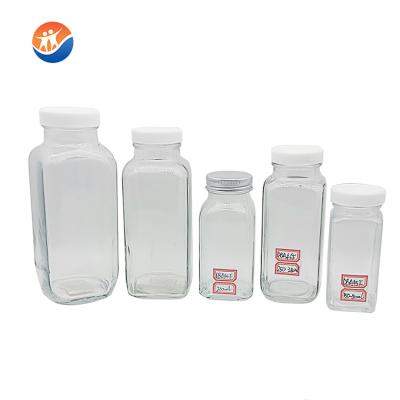 China Wholesale ECO Factory Soda Drinking Glass Beverage Bottle With Metal Lid 250ml 350ml 500ml French Square Dirink Glass Bottle for sale