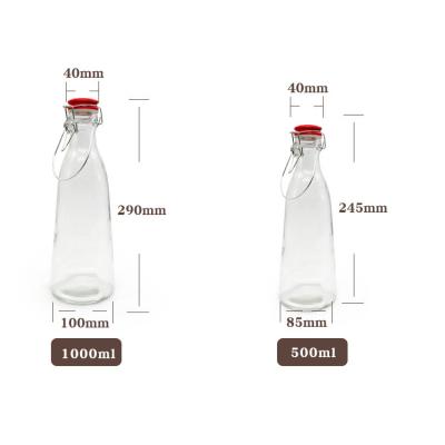 China Wholesale ECO 500ml 1000ml juice glass milk bottle with ceramic clip lid for sale