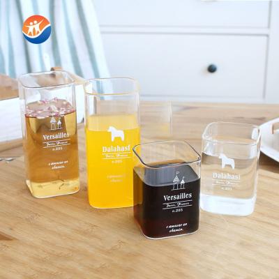 China Eco-freindly Wholesale High Quality Square High Borosilicate Shaped Glass Milk /juice Cup for sale