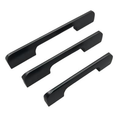 China Nordic hot mordern modern double-hole black strip solid aluminum alloy door handles solid aluminum cabinet pulls for sale