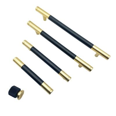 China Aluminum alloy set warm gold double lux light luxury entry series and black round brass hardware kitchen door handles cabinet pulls for sale