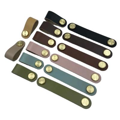 China Hot sale nordic style zinc and black leather pinck handle green colorful leather cabinet handles sofa handle wood for sale