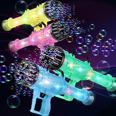 China Summer Safe Environmental Friendly Toys Light Up Bubbles Gatling Blaster Automatically Blowing Bubble Machine Colorful Intelligent Light Children Bubbles for sale