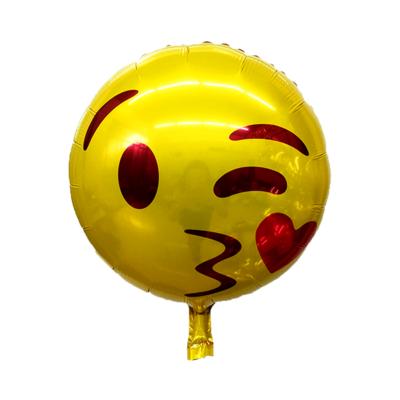 China Round Shape Sweet Emojis Foil 18 Inch Balloons For Birthday Party Cute Wink And Air Kiss Expression Decoration for sale