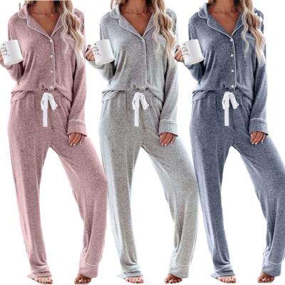 China 2021 New Fashion Long Sleeve Comfortable QUICK DRY 2 pcs Women's Pajamas Set Knit Women Sleepwear for sale