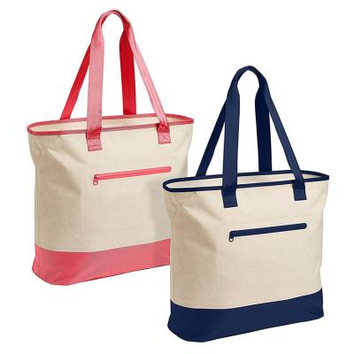 China Wholesale Collapsible Foldable Canvas Cotton Tote Bag With Zipper Side Pockets for sale