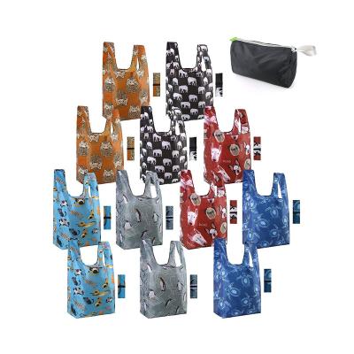 China Factory Wholesale Lightweight Foldable Animal Pattern Nylon Fabric Supermarket Rip-Stop Handled Shopping Tote Bag for sale